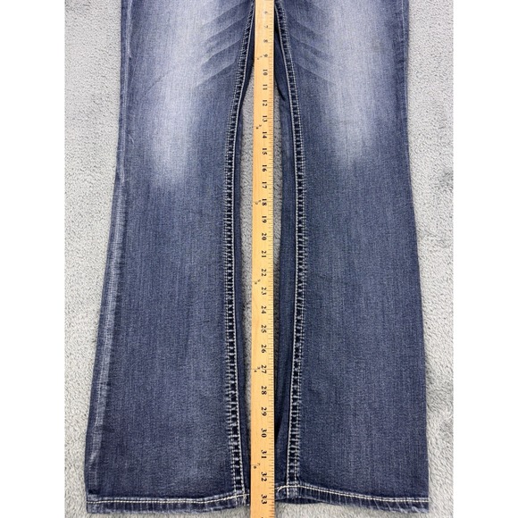 Express Stella Jeans Women 8L (32x33) Blue Stitch Whiskered Barely Boot Denim - Picture 6 of 9